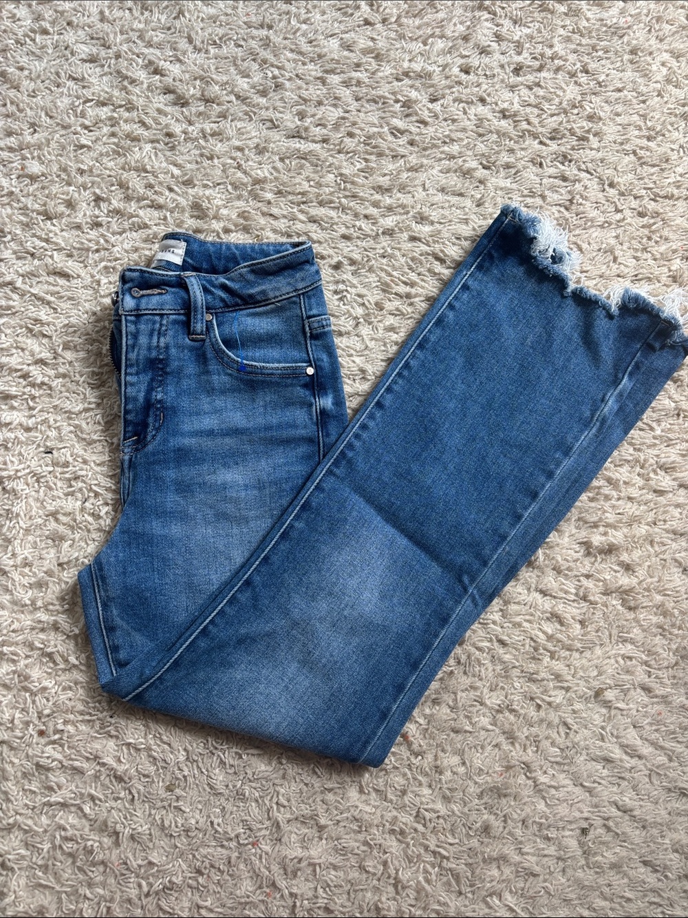 Women's Blue Ankle Crop Jeans with Raw Hem